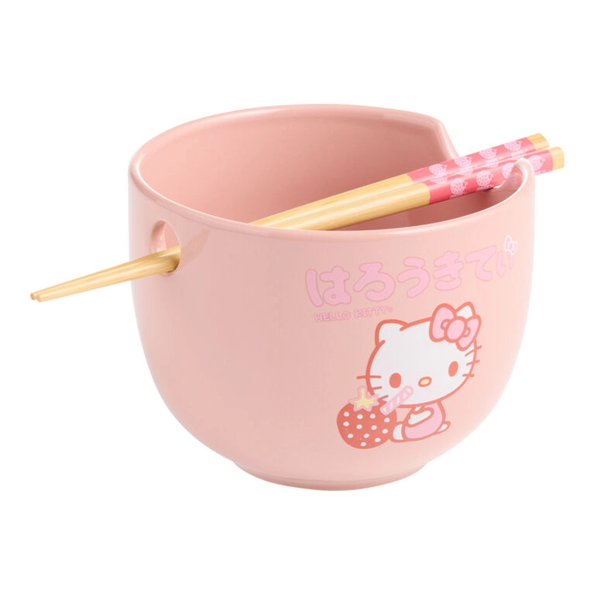 Hello Kitty Pink Strawberry Noodle Bowl With Chopsticks