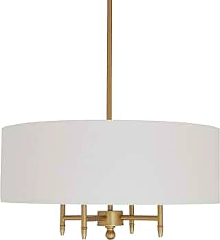 Amazon Brand – Stone & Beam Contemporary Pendant Chandelier with White Shade - 20 x 20 x 42 Inches (Adjustable Height), Antique Brass