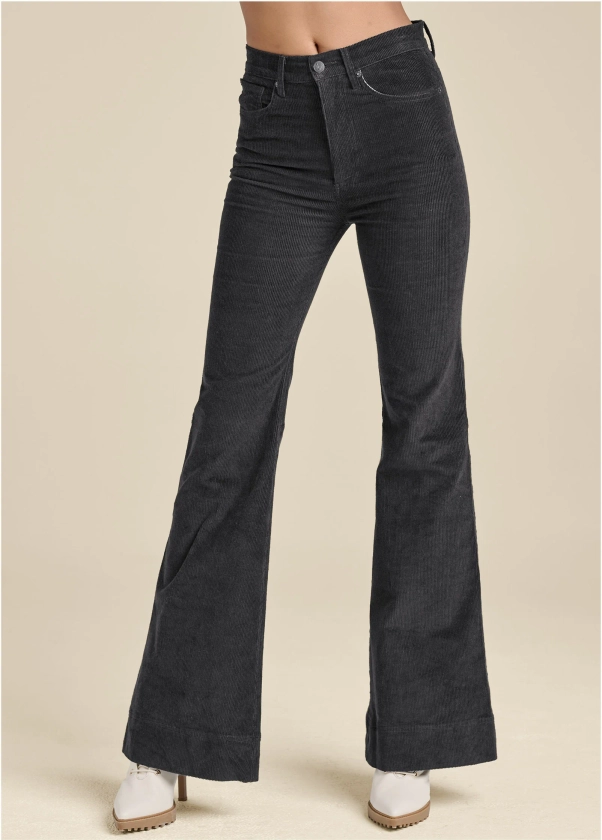 Corduroy Flared Pants - Black