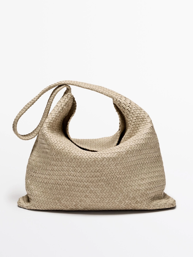 Sac tressé en cuir nappa · Blanc, Noir · Accessoires | Massimo Dutti