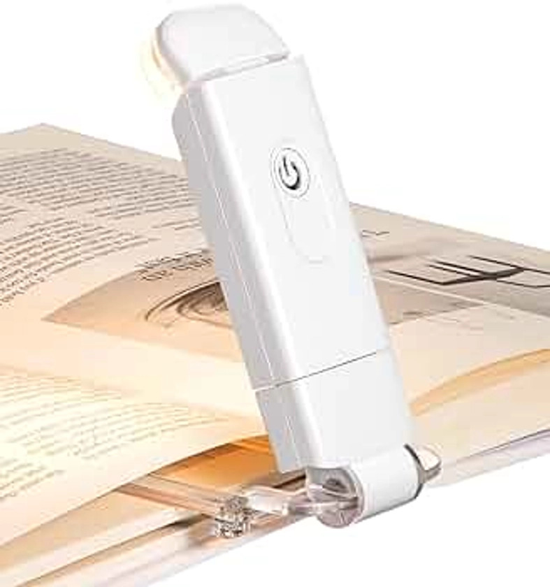 DEWENWILS USB Rechargeable Book Light, Warm White, Brightness Adjustable for Eye-Protection, LED Clip on Portable Bookmark Light for Reading in Bed, Car (White)