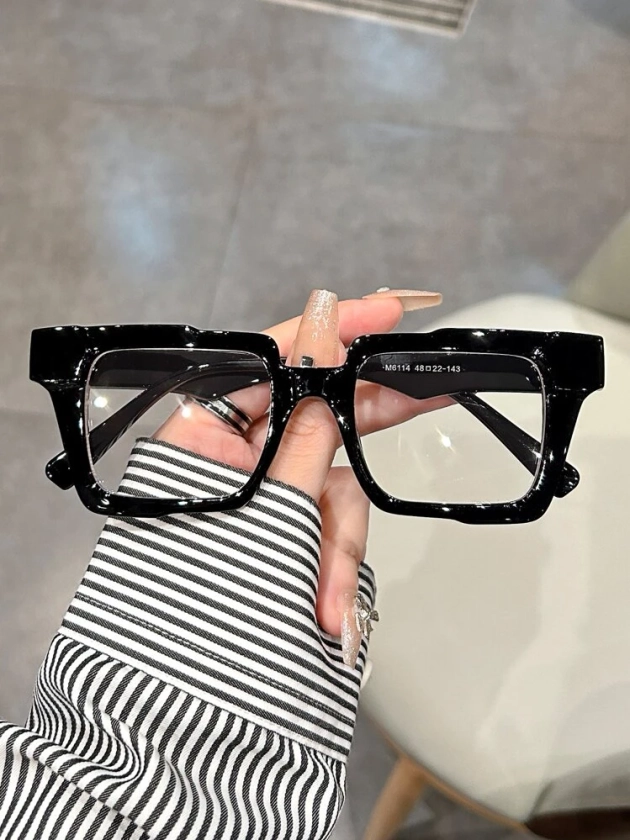 1pc Black Square Glasses Women's Decorative Plastic Frame Fashion Street Style Eyeglasses Clear Glasses Accessories