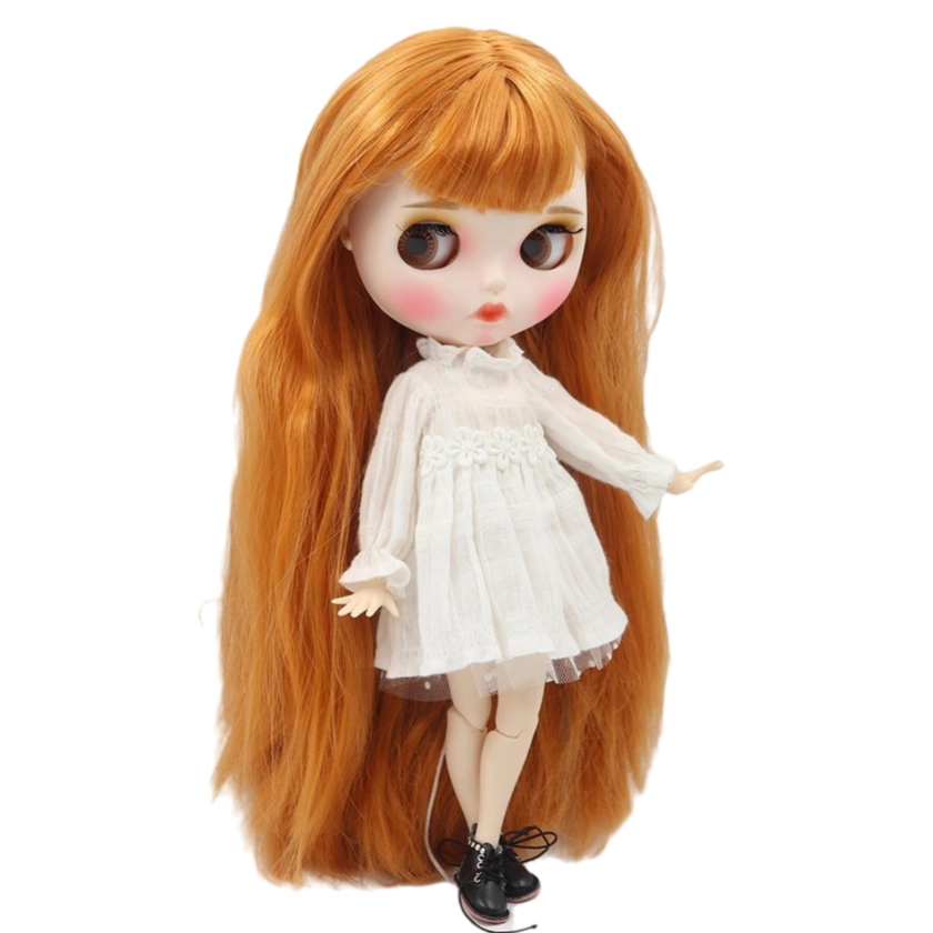 Maria – Premium Custom Neo Blythe Doll with Ginger Hair, White Skin & Matte Pouty Face