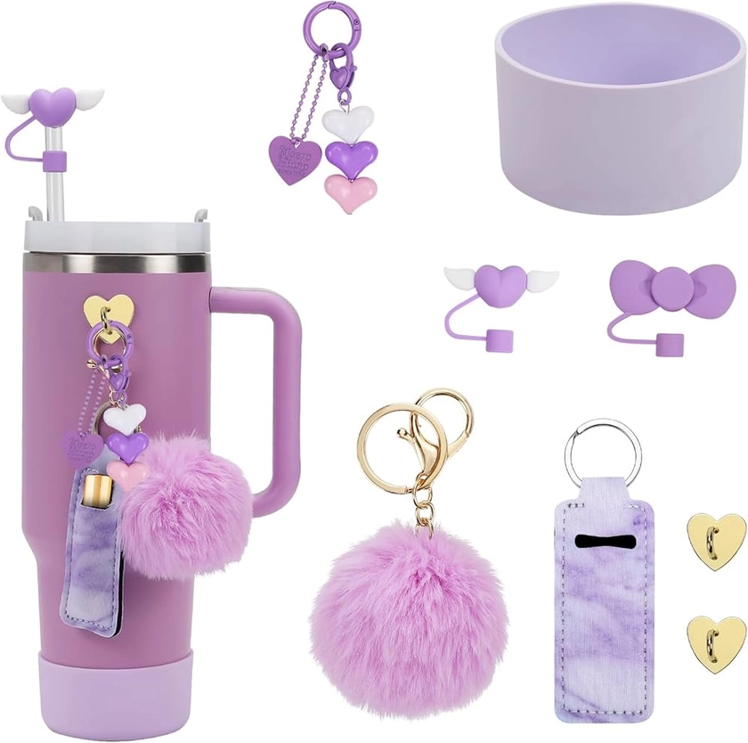 Amazon.com | Stanley Cup Accessories Set, 1 Pcs Lipstick Holder, 1 Pcs Silicone Stanley Cup Boot, 2 Pcs Silicone Straw Cover, 2 Pcs Stanley Charms for Stanley Cup 40oz & 30oz Tumbler. (Lilac): Tumblers & Water Glasses