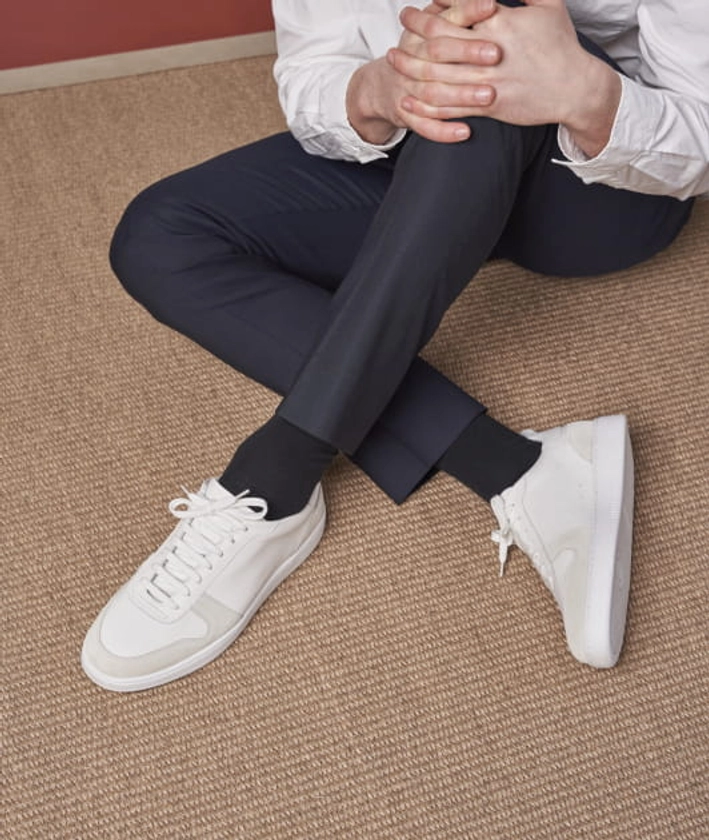Sneakers Cuir Homme: L'Homme Lucide en Cuir Blanc et Daim Beige