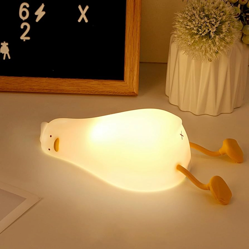 AXNSATRE Lazy Duck Night Light for Kids - 3 Colors Dimmable Silicone Lying Flat Duck Lamp, LED Duck Light, USB Rechargeable+30 Minutes Timer, Cute Duck for Toddler Girls Boys, Bedroom Décor