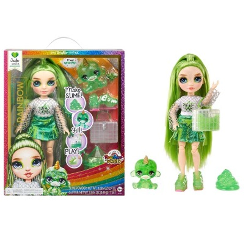 Rainbow High Jade Green with Slime Kit & Pet 11'' Shimmer Doll with DIY Sparkle Slime, Magical Yeti Pet and Fashion Accessories