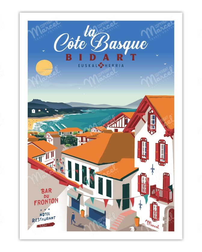 Affiche BIDART "Côte Basque" - Marcel Travel Posters Taille 30 x 40 cm