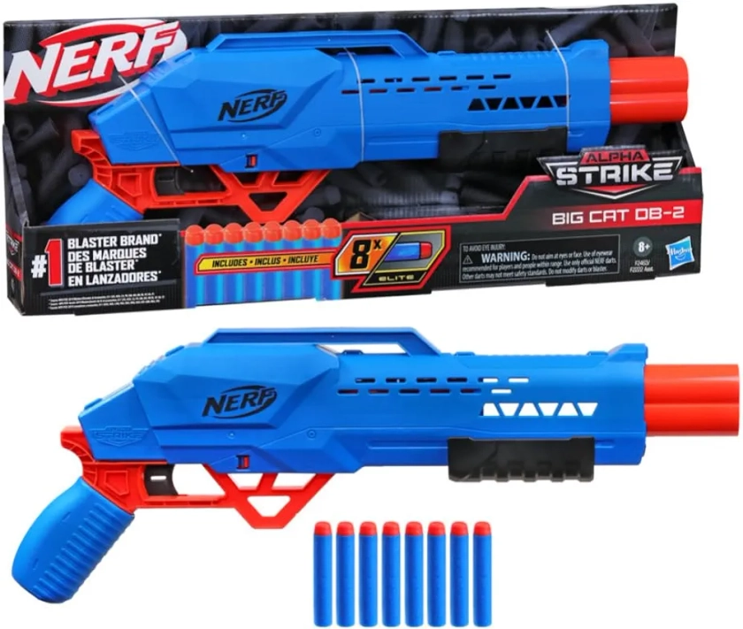 Nerf Alpha Strike Big Cat Db-2 Blaster,Double-Barrel Blasting, Fires 2 Darts in A Row,Includes 8 Official Nerf Elite Darts,Multicolor : Amazon.in: Toys & Games