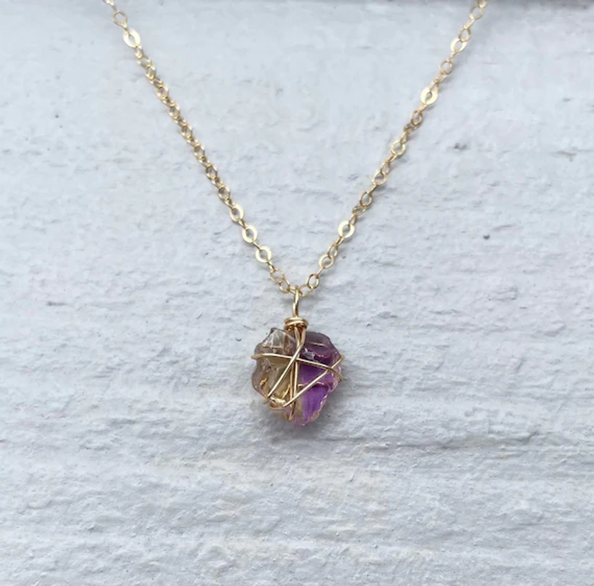 14k gold ametrine dainty necklace