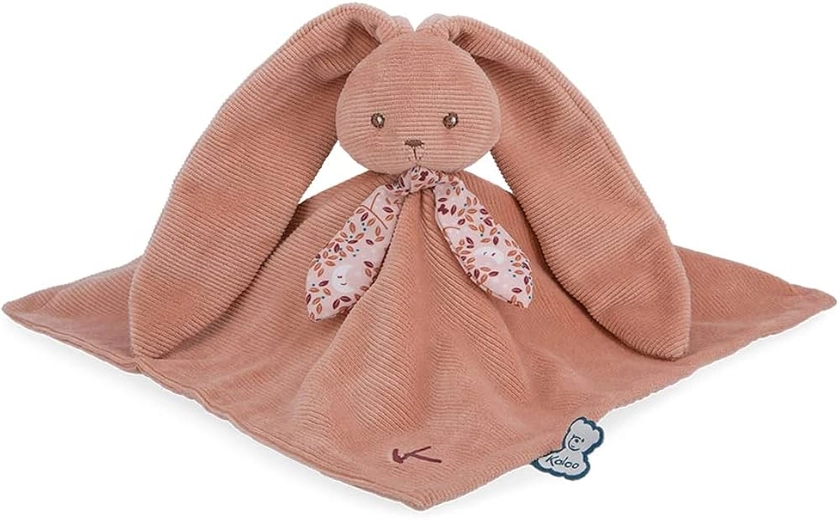 KALOO - Lapinoo - Doudou Lapin - Peluche Bébé - Couleur Terracotta - Carré 30 x 30 cm - Bi-Matières Coton et Velours Côtelé Très Doux - Boîte Cadeau - Dès la Naissance, K972208