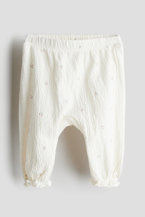 Pantalon en jersey froissé - Taille régulière - Longue - Blanc/cerises - ENFANT | H&M FR