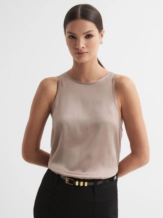 Silk Front Vest in Champagne - REISS