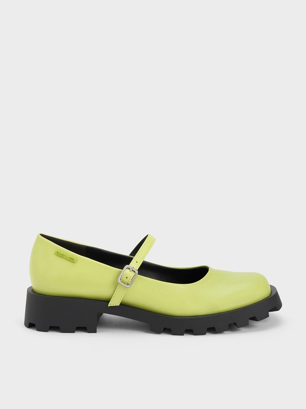 Lime Rounded Square-Toe Mary Janes | CHARLES & KEITH