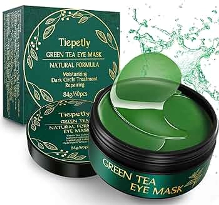 Tiepetly Under Eye Masks, Collagen Eye Mask, Green Tea Eye Patches for Puffy Eyes 60 pcs, Under Eye Patches for Dark Circles and Puffiness, Hydrating Eye Mask Skincare, Eye Gel Pads for Eye