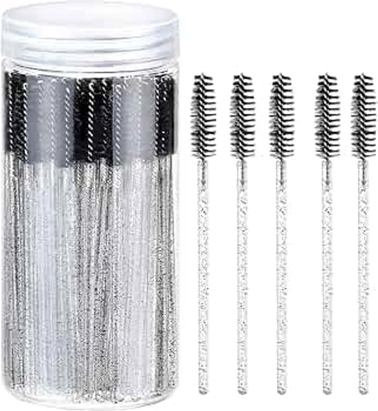 300PCS Disposable Eyelash Brush with 1 Replacement Container, Mascara Wands for Eye Lash Makeup Accessories, Spoolies for Eyelash Extensions, Crystal Eyebrow Brushes - Black