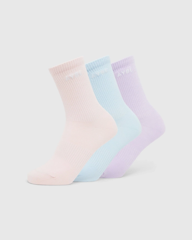 Everyday Crew Socks (3 Pack) - Blue/Purple/Pink