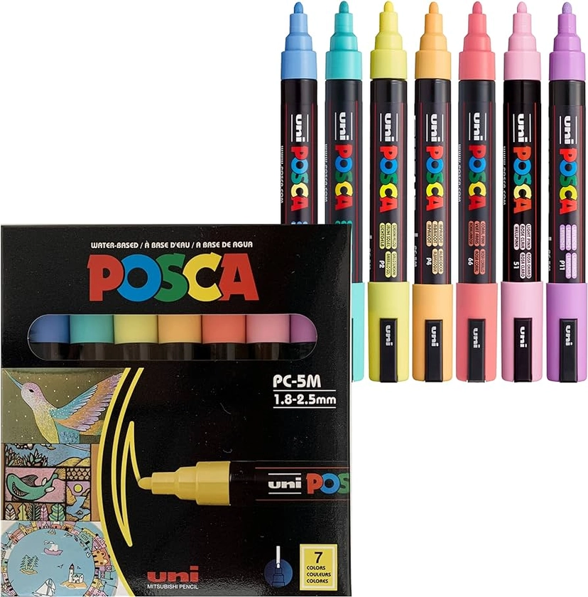 7 Pastel Posca Paint Markers, 5M Medium Posca Markers with Reversible Tips, Acrylic Paint Pens | Posca Pens for Art Supplies, Fabric Paint, Fabric Markers, Paint Pen, Art Markers