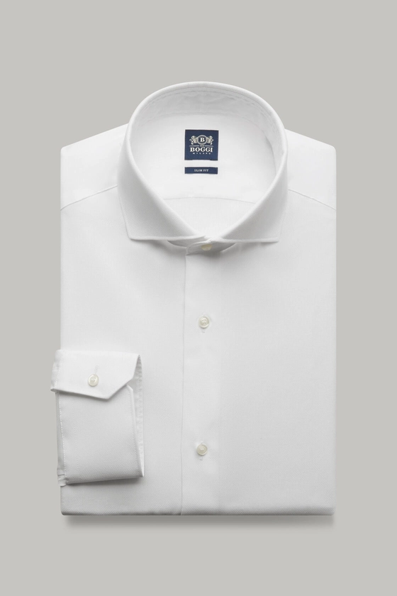 White slim fit cotton dobby shirt | Boggi