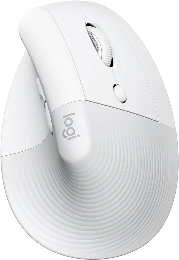 Logitech Lift Vertical Ergonomic Mouse, Wireless, Bluetooth or Logi Bolt USB receiver, Quiet clicks, 4 buttons, compatible with Windows/macOS/iPadOS, Laptop, PC - White