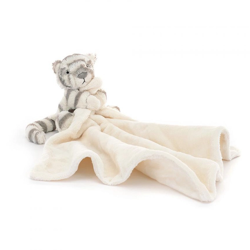 Doudou plat bébé Jellycat Tigre Blanc - Bashful Snow Tiger Soother - SO4ST - 34 cm