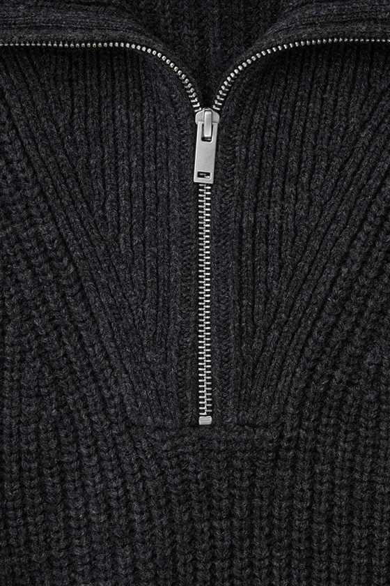 HALF-ZIP FUNNEL-NECK WOOL SWEATER - DARK GRAY MÉLANGE - Knitwear - COS