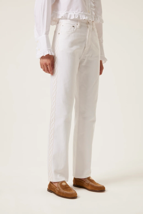 Denim blanc broderie tresse