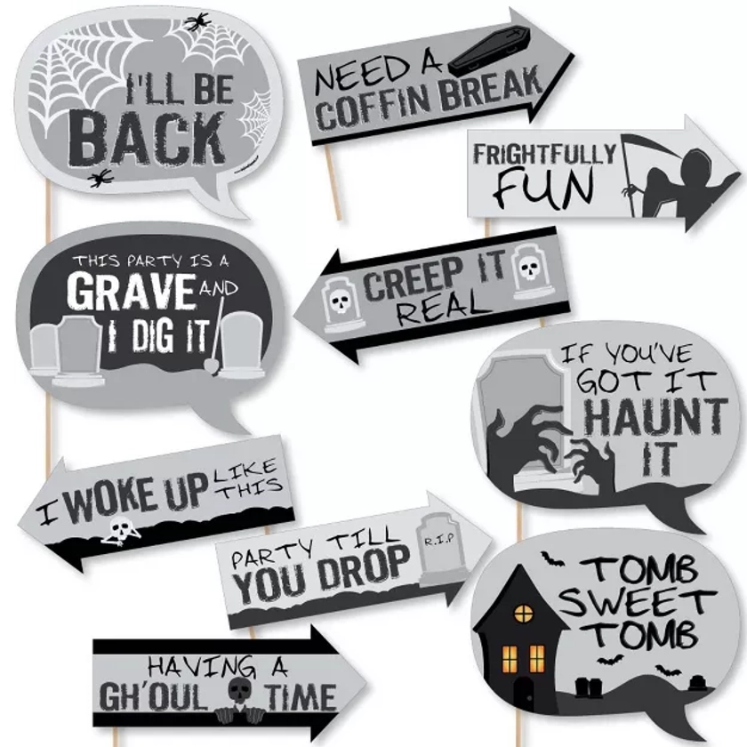 Big Dot of Happiness Funny Graveyard Tombstones - Halloween Party Photo Booth Props Kit - 10 Piece