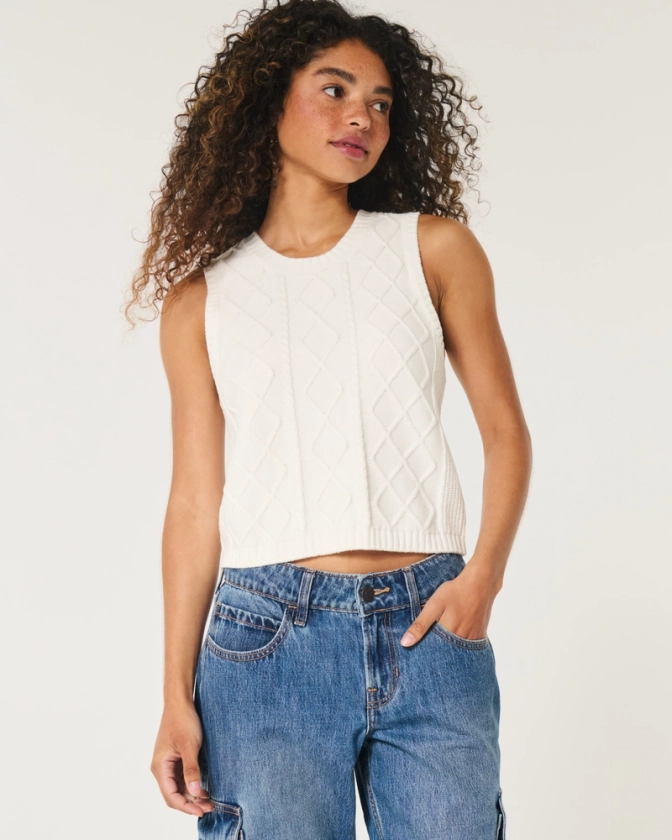 Women's Cable-Knit Crew Sweater Vest | Women's Tops | HollisterCo.com