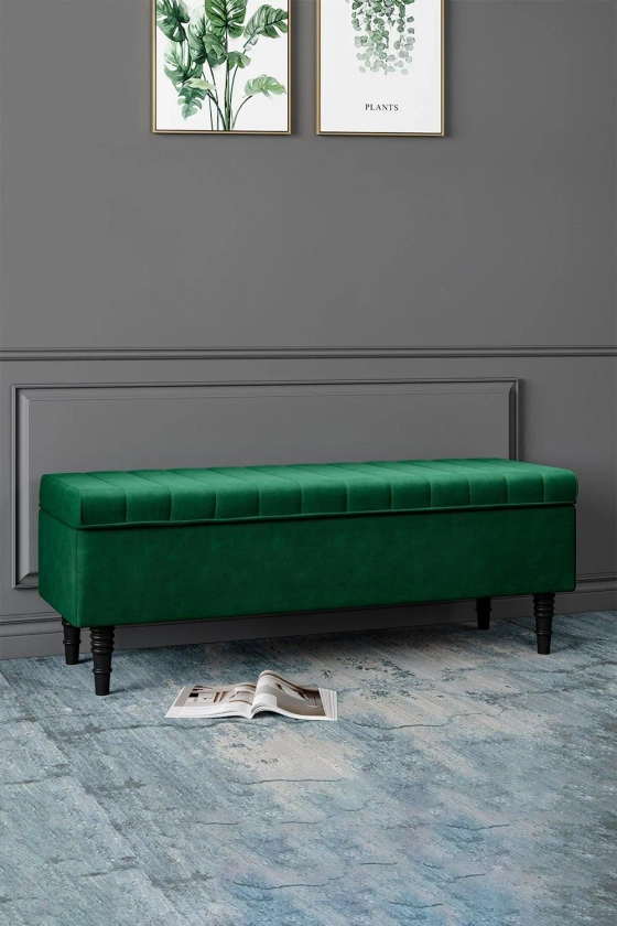 Storage Furniture | Green Upholstered Storage Ottoman Entryway Bench | Living and Home