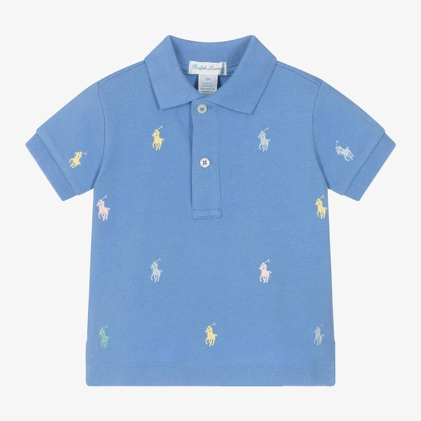 Ralph Lauren Baby Boys Blue Cotton Pony Polo Shirt