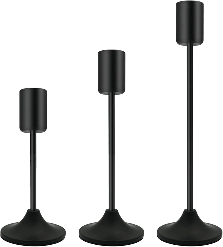 Black Candlestick Holders Set of 3 Candle Holders for 3/4" Taper Candles LED Candle Holder Modern Metal Candle Stands for Table Centerpiece Decoration for Wedding Party Christmas