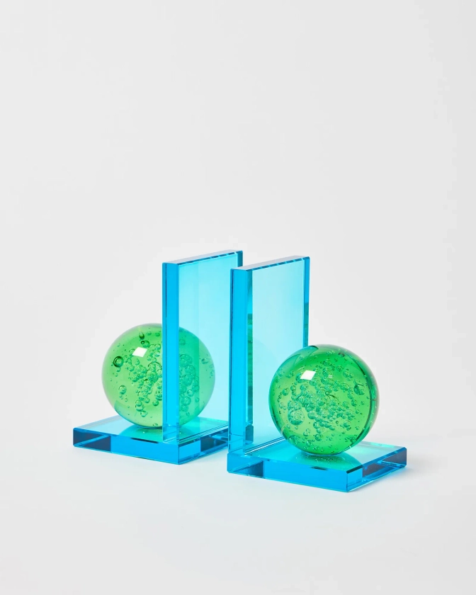 Azul Blue Glass & Green Crystal Book Ends | Oliver Bonas