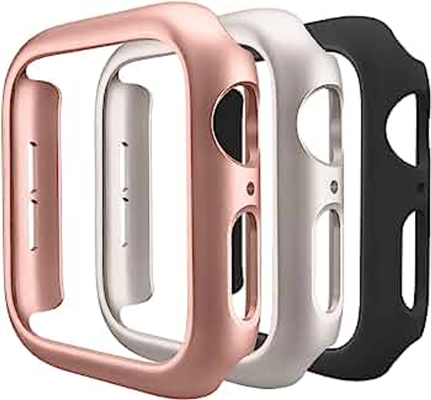 3 Pack Compatible for Apple Watch Case 44mm Series 6 Series 5 Series 4 / SE, Hard PC Bumper Case Protective Cover Frame [NO Screen Film] Compatible for iWatch 44mm, Black/Rose Gold/Starlight