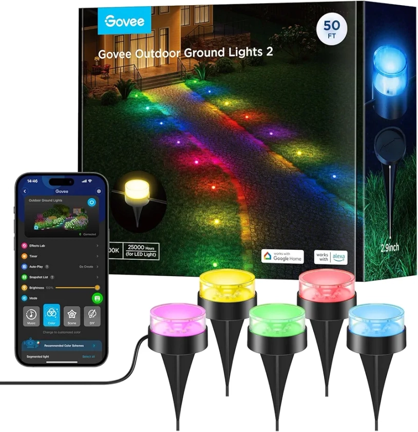 Govee Ground Outdoor Lights 15m, IP67 Pathway Lights, RGBIC with Warm White, App Control Walkway Lights with 63 Scene Modes, Sync with Music : Amazon.co.uk: Lighting