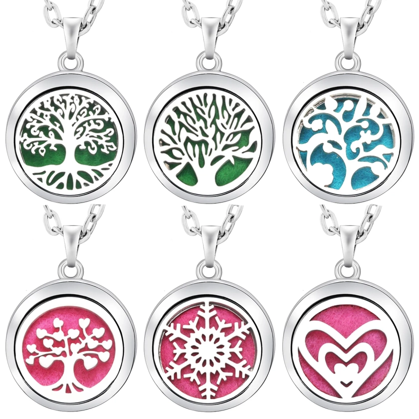 New Stainless Steel Fashion Tree Of Life Aromatherapy Necklace Essential Oil Diffuser Perfume Locket Pendant Women Jewelry Gift