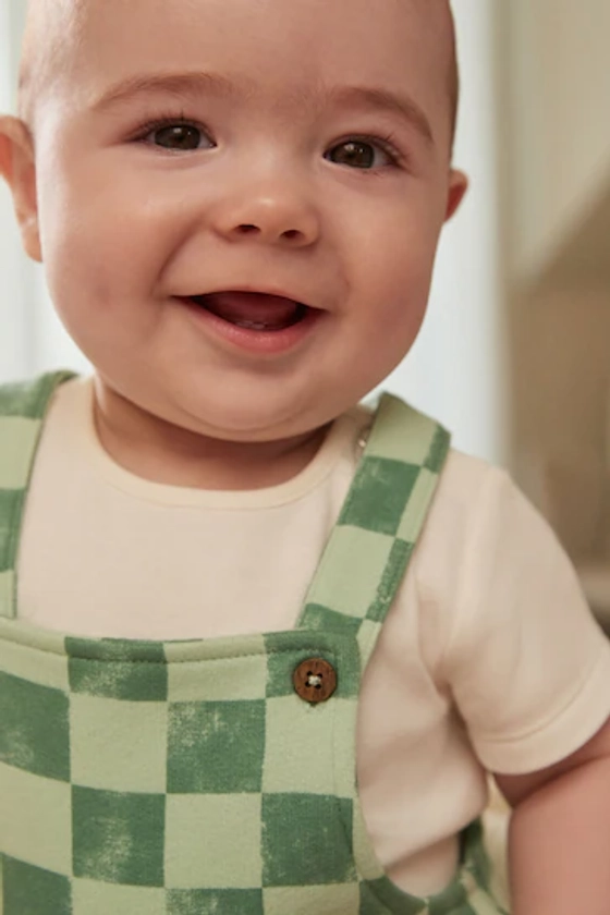 Buy Green/White Checkerboard Baby Jersey Dungarees and Bodysuit Set (0mths-2yrs) from the Next UK online shop