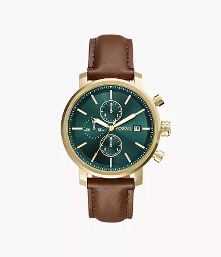 Montre Rhett multifonction, en cuir, marron