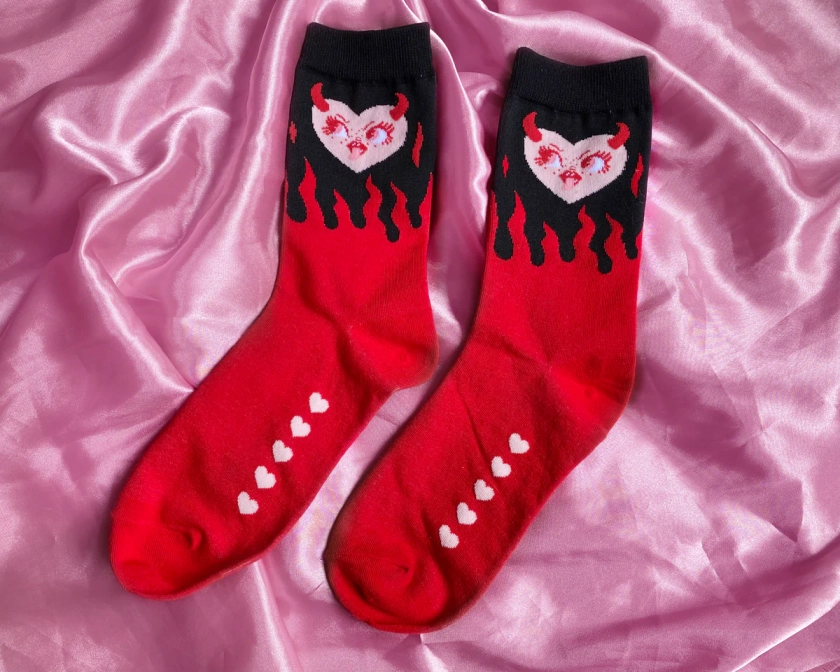 Flaming Devil Heart Unisex Socks