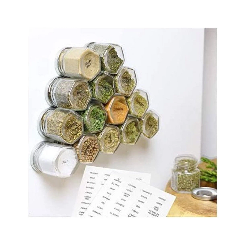 Impresa 15-Pack Hexagon Glass Magnetic Spice Jars