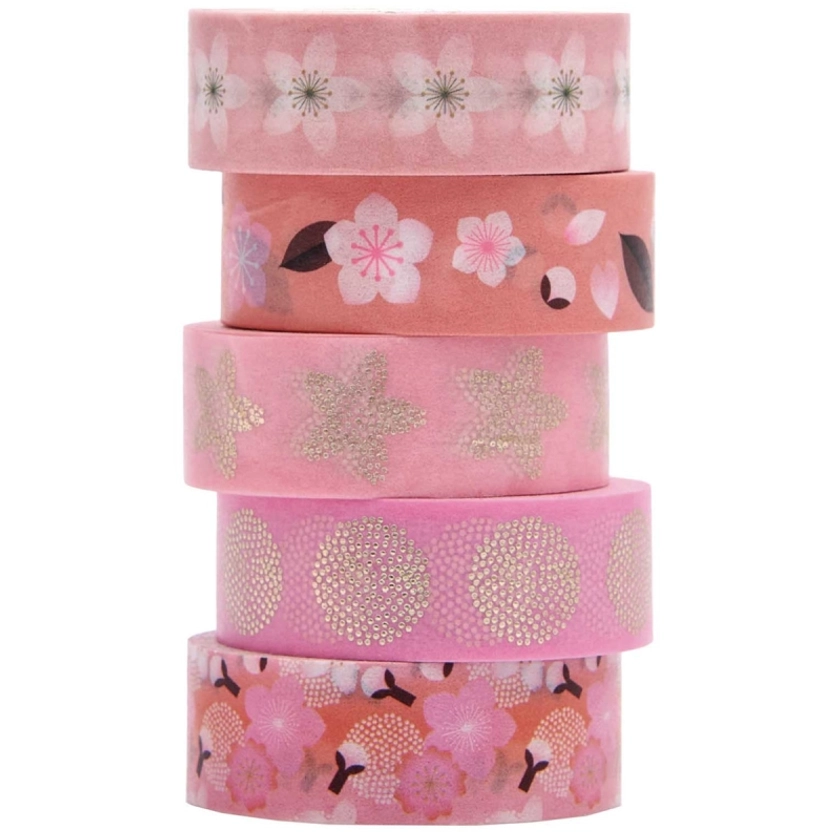 Set de masking tape Sakura - Sakura - 1,5 x 10 m - 5 pcs - Masking tape fleurs - Creavea