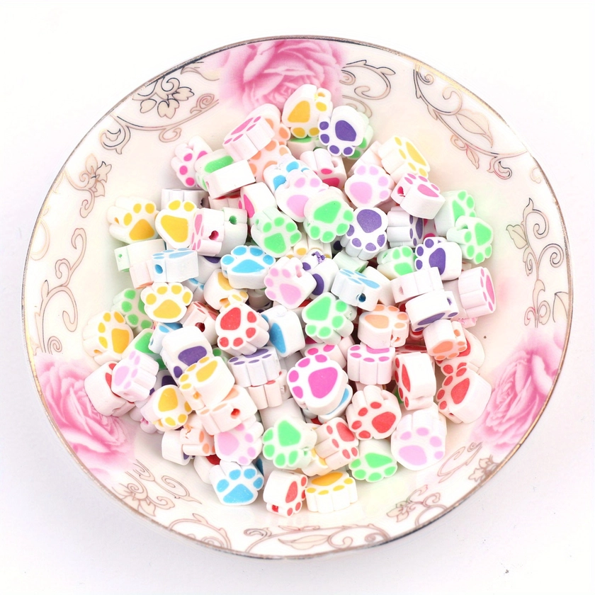 30pcs/50pcs10mm Puppy Dog Paw Prints Mixed Pendants Multi Color Polymer Clay Beads Spacer Loose Assorted Clay Beads For Bracelet Earring Jewelry Makin