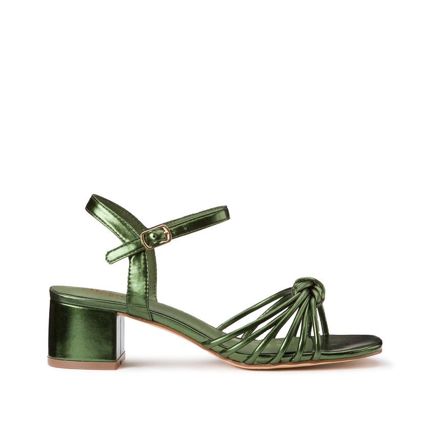 Metallic Thin Strap Sandals with Heel