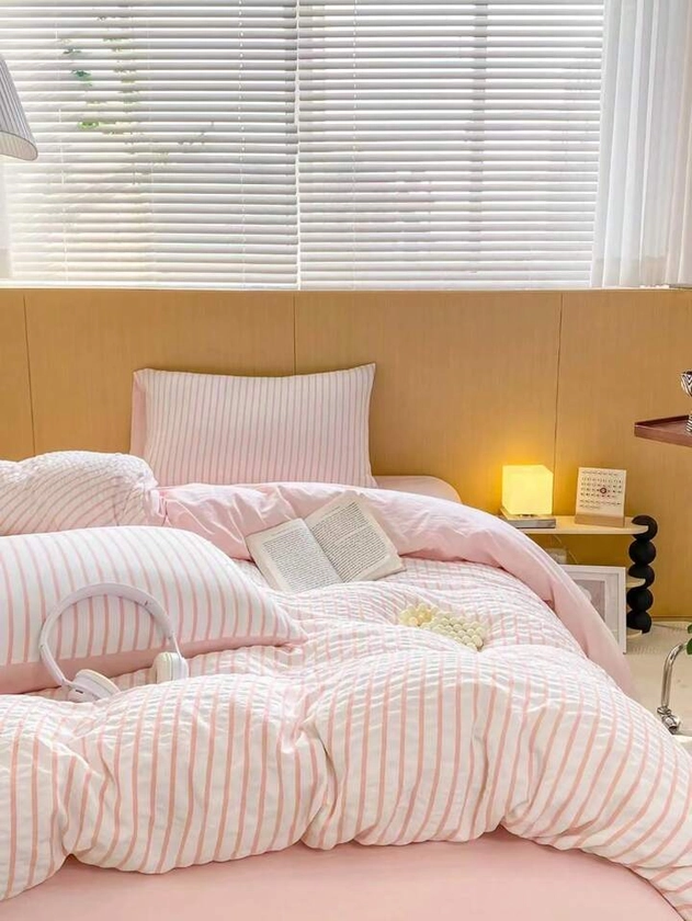3pcs Nordic Style Striped Comforter Set Including 2 Pillowcases And 1 Duvet Cover (No Flat Sheet) | SHEIN UK