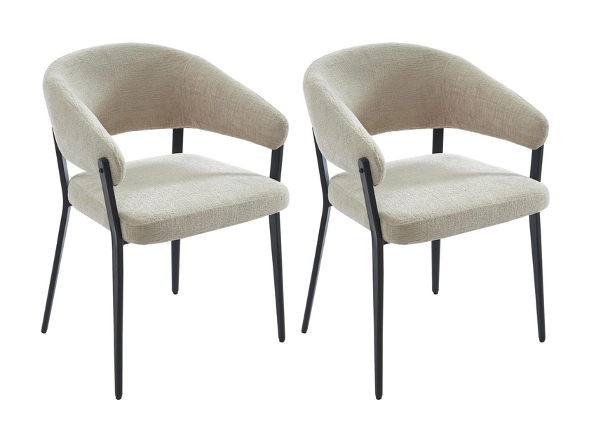 Lot de 2 chaises avec accoudoirs en tissu et métal noir - Beige - AVRELA