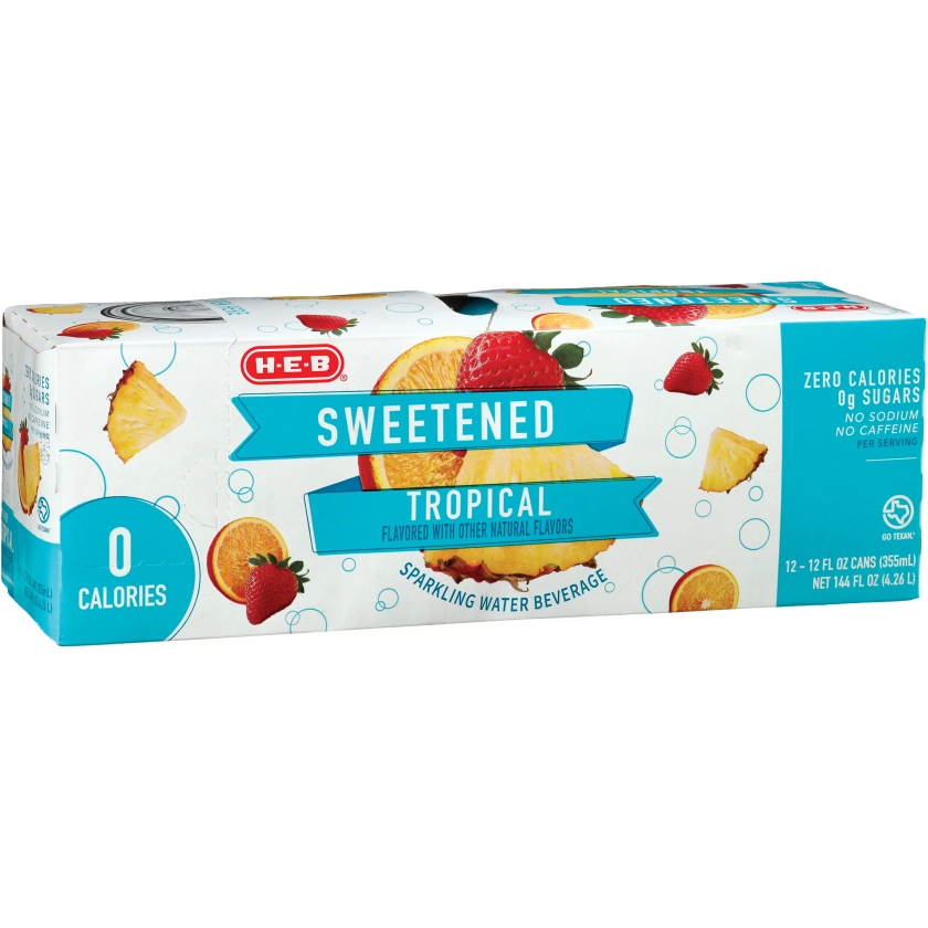 H-E-B Sweetened Zero Calorie Sparkling Water 12 oz Cans - Tropical - Shop Water at H-E-B