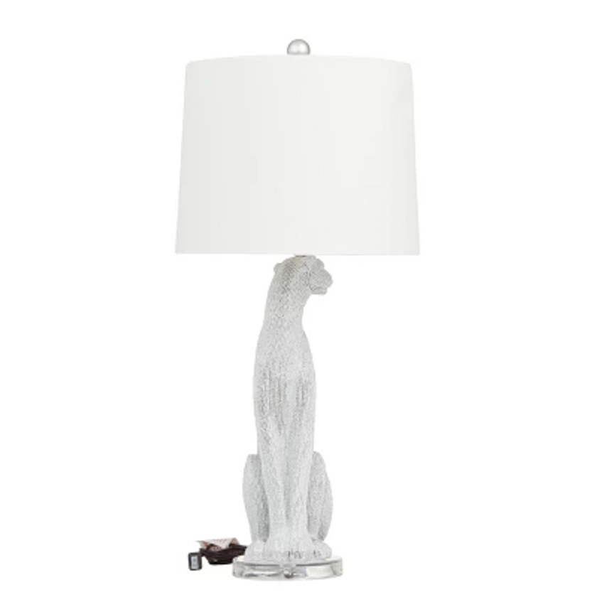 Set of 2 Glam Polystone Table Lamp White - Olivia & May: Elegant Leopard Design, Linen Shade, No Assembly Required