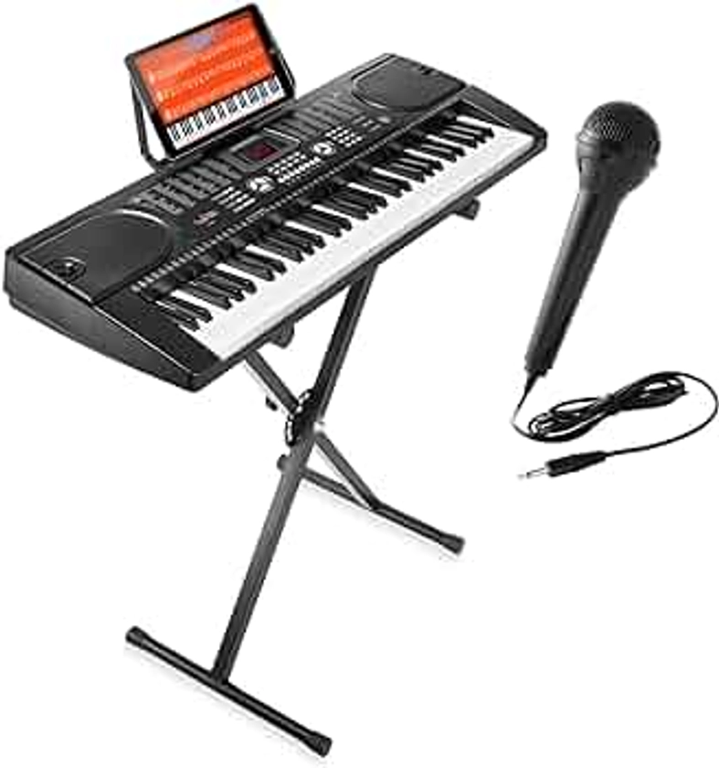 Hamzer 61-Key Electronic Piano Electric Organ Music Keyboard with Stand, Microphone, & Sticker Sheet - Black