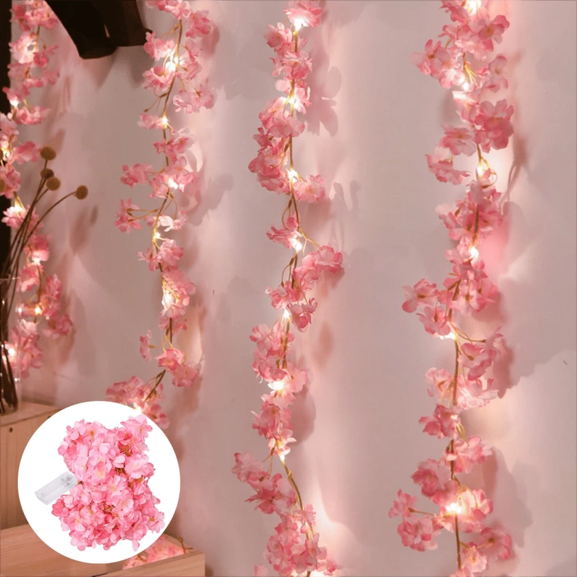 Flor de cerejeira String Light, guirlanda de flores artificiais, videiras Fairy Lights, decoração do quarto, festa de casamento, 20 LEDs, 1pc