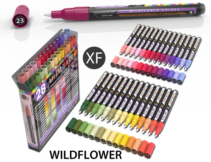 28 Wildflower Colors Acrylic Paint Pens Studio Color Series Markers Se